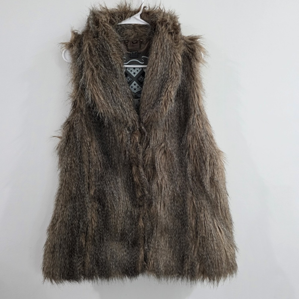 Vintage‎ Y2K Joujou Womens Faux Fur Vest Size XL Brown Preppy Glam